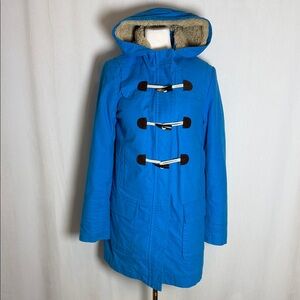 Boden Women's Blue Duffle Coat Size 6 Sherpa Lined Closure Fisherman Cozy Warm